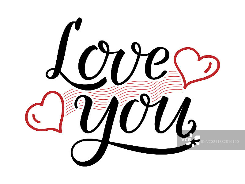爱你的字母与心形和波浪线图片素材