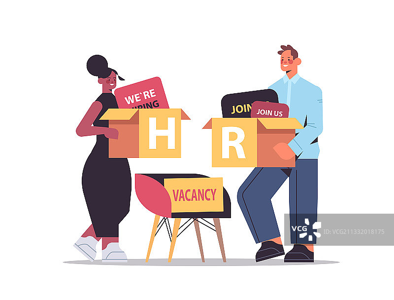 不同族裔人力资源经理夫妇手持纸板图片素材