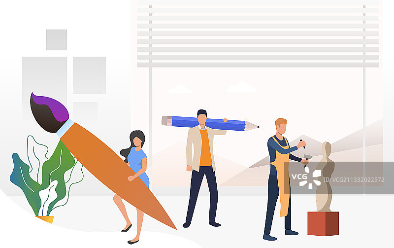 艺术家雕塑家画笔铅笔工作图片素材