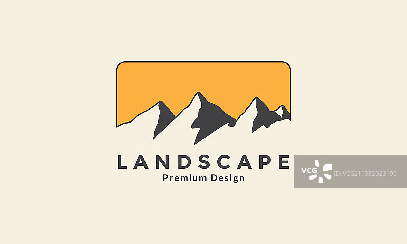 日落山峰矩形简约logo图标图片素材