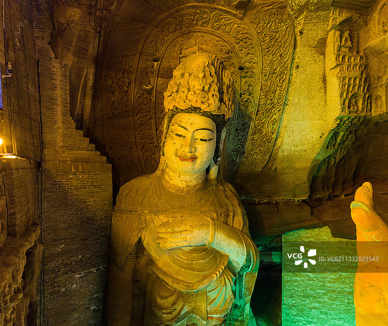 丝绸之路世界文化遗产陕西彬州市大佛寺唐雕塑代雕塑图片素材