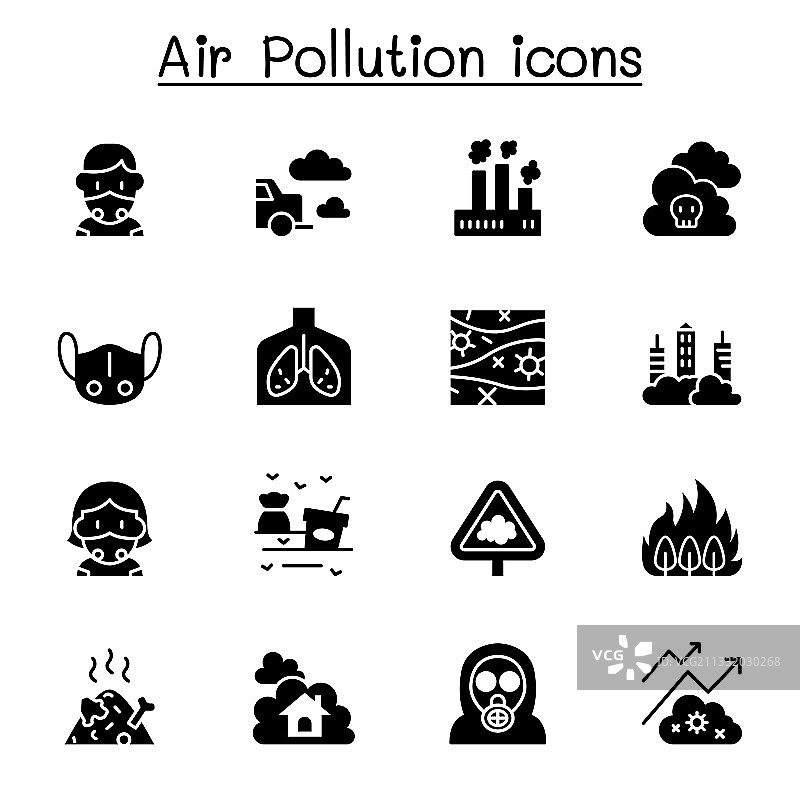 空气污染图标集平面设计图片素材