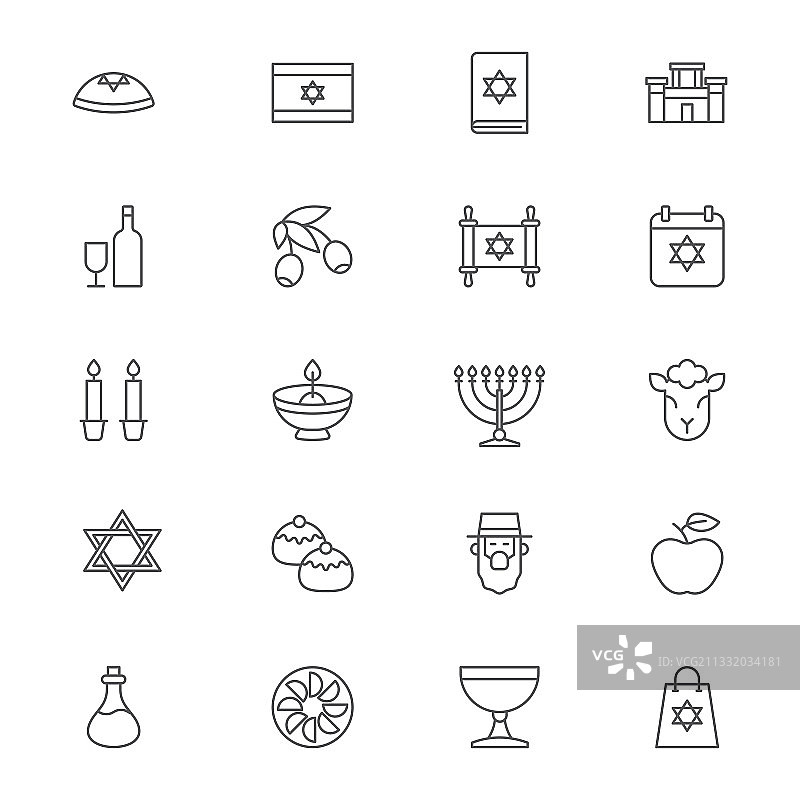 犹太教图标描边填充集图片素材