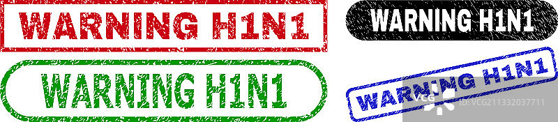 使用不洁纹理的H1N1矩形警告印章图片素材