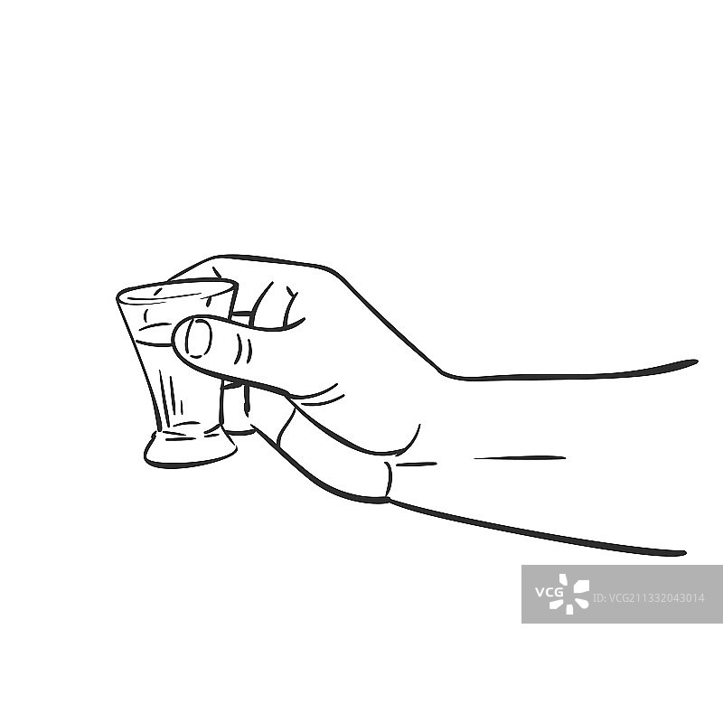 手持酒精饮品酒杯素描图片素材