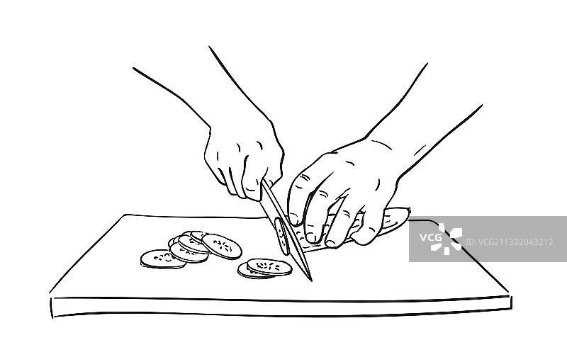 特写：用刀切黄瓜图片素材