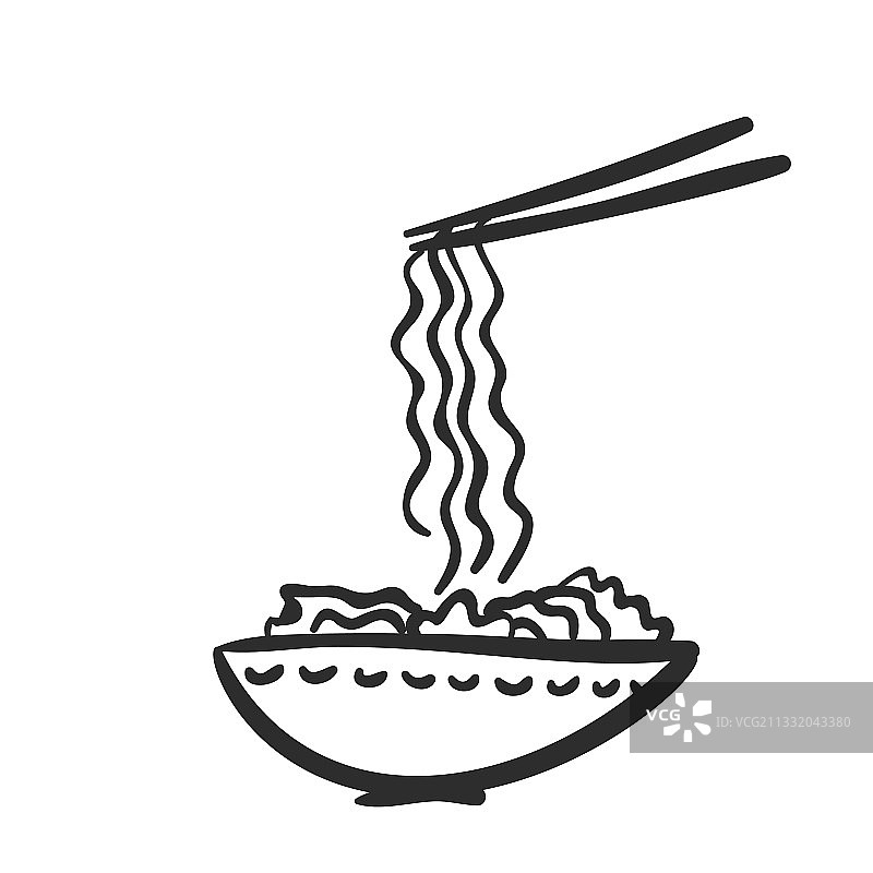 碗里的面条和筷子亚洲涂鸦图片素材