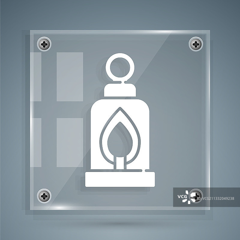 灰色背景上隔离的白色露营灯图标图片素材
