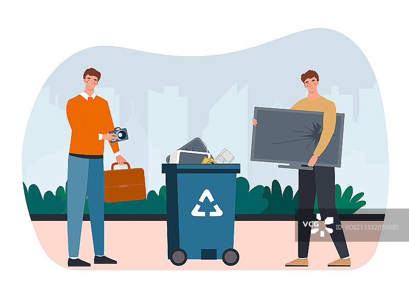 正在回收电子垃圾的两个男人图片素材