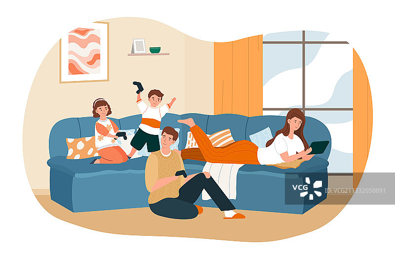 幸福的一家人在家中共度时光图片素材