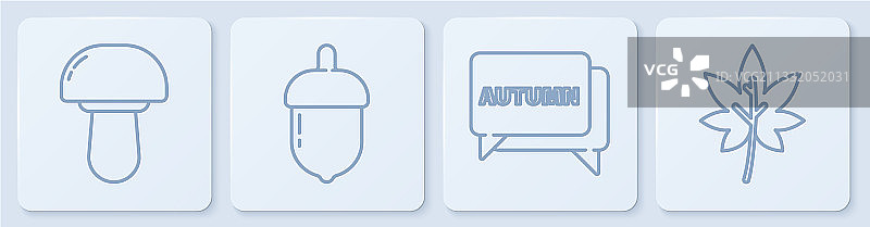 蘑菇与秋季文字的语音气泡线条组合图片素材