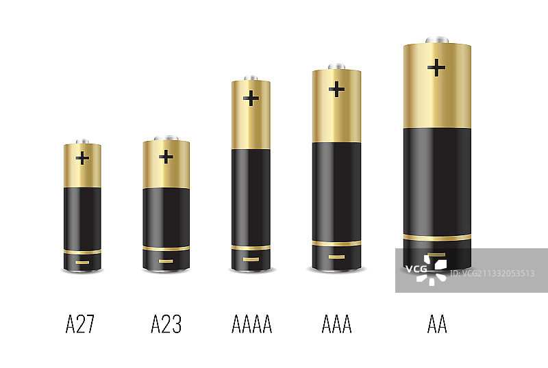 具有不同尺寸的逼真碱性电池组图片素材