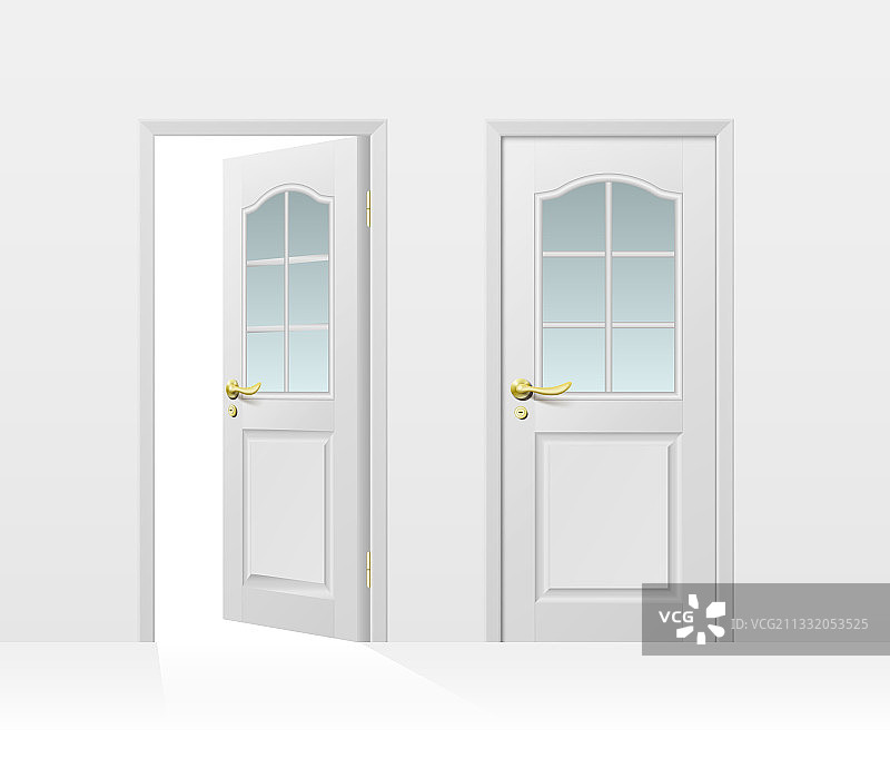可关闭和打开的经典白色门图片素材
