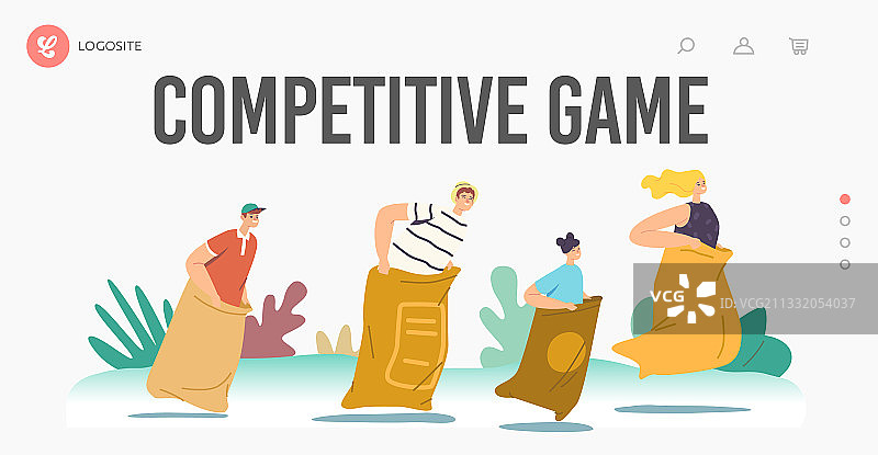 袋子跳跃比赛着陆页模板图片素材