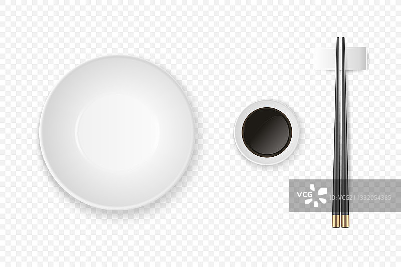 3D逼真黑色酱油碗碟图片素材