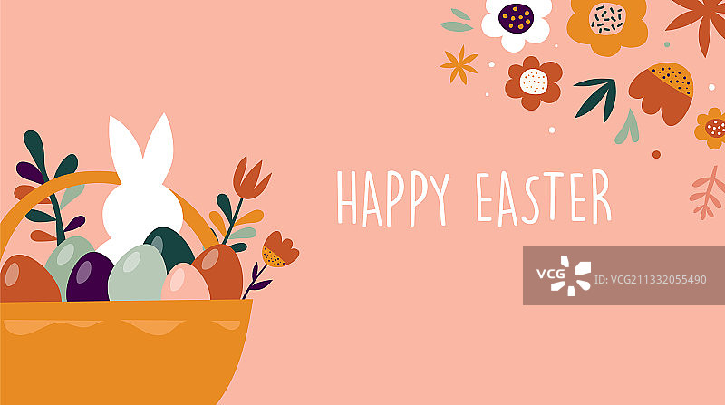 波西米亚风复活节兔子彩蛋花卉设计图片素材