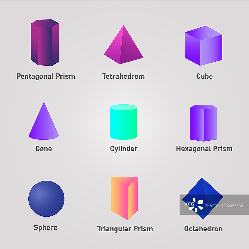 带有名称的彩色3D形状图片素材