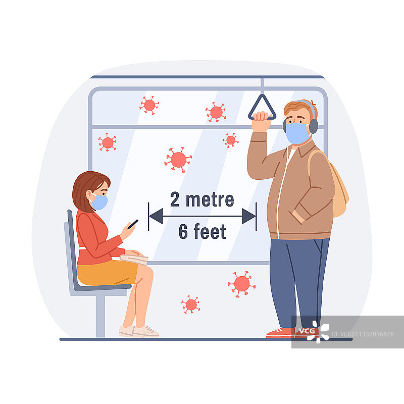 戴口罩的男人和女人乘坐公共交通工具图片素材