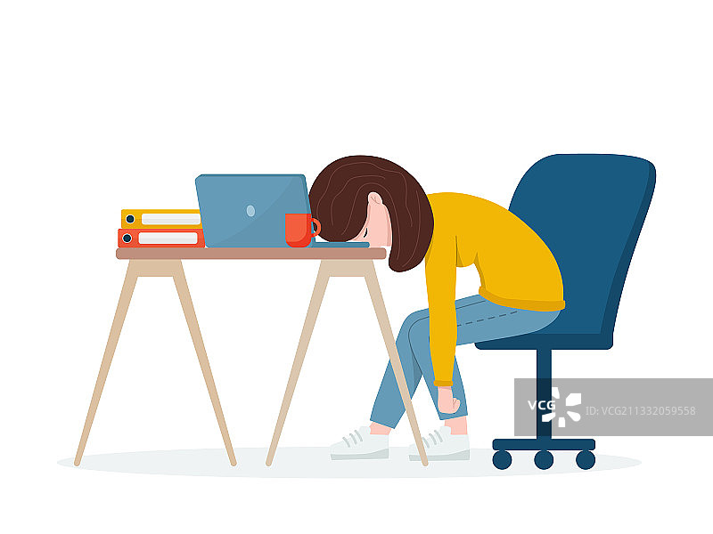 在办公桌前工作的职业倦怠疲惫工人图片素材