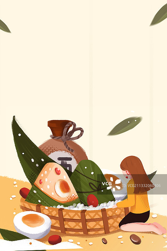 卡通手绘中国风包粽子端午节插画图片素材