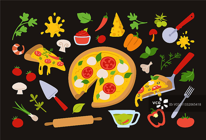 意大利披萨卡通套餐图片素材