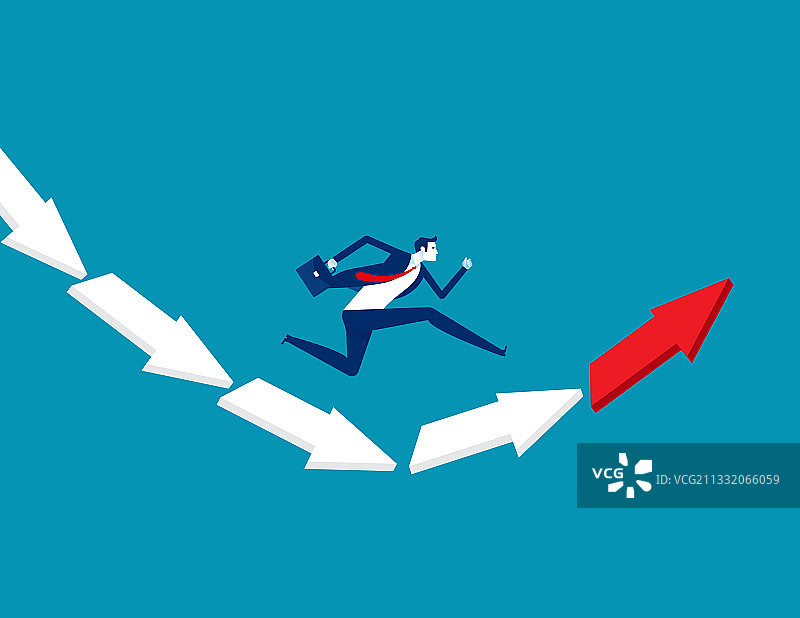 商人从下跌箭头跳向增长箭头图片素材
