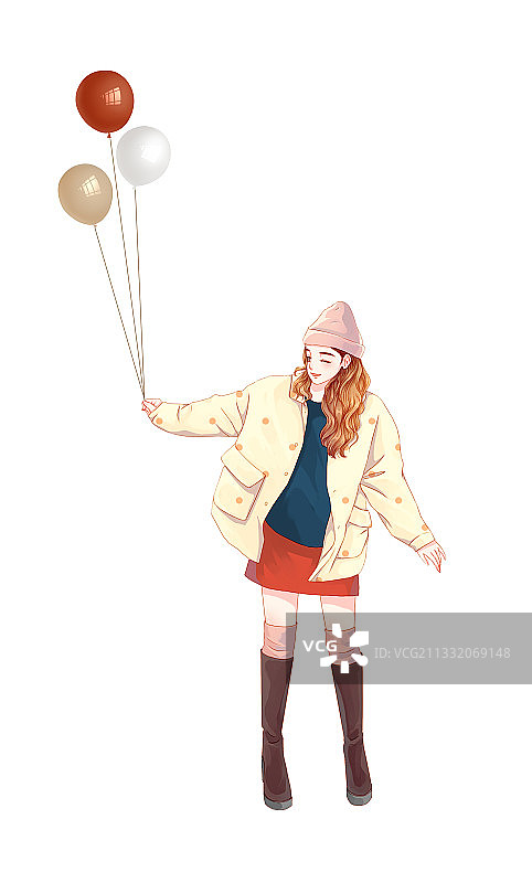 拿起球穿羽绒服的时尚女孩图片素材