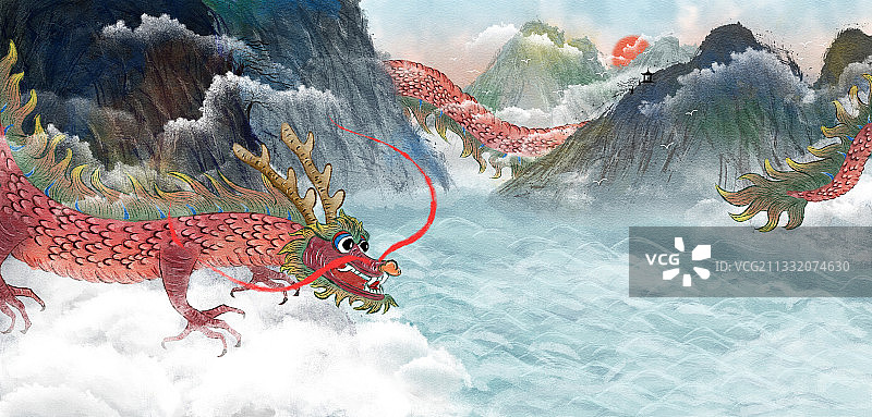 看日出的龙图片素材