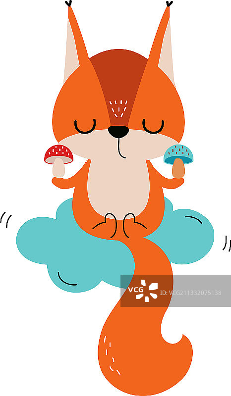 可爱红色松鼠与蓬松的尾巴在冥想图片素材