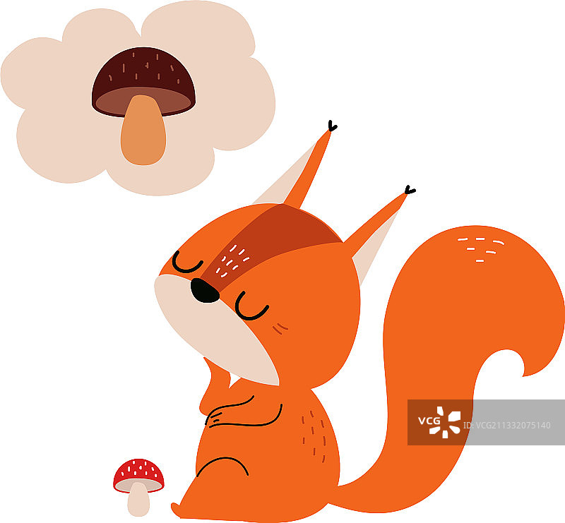 可爱的红色松鼠与浓密的尾巴梦想着图片素材