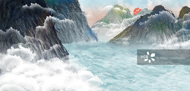 水墨风山水画图片素材