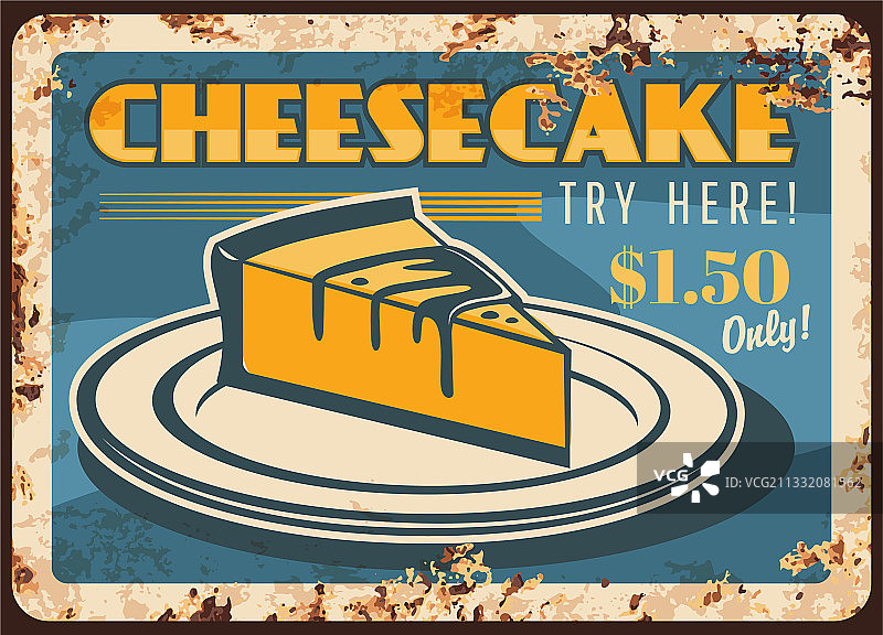 生锈金属盘上的芝士蛋糕图片素材