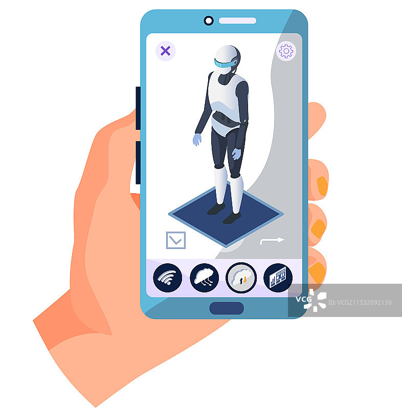 人手拿着带有移动聊天机器人的手机图片素材