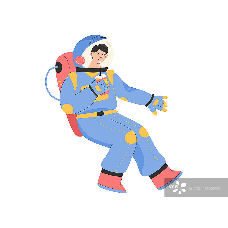在零重力下喝苏打水的男宇航员图片素材