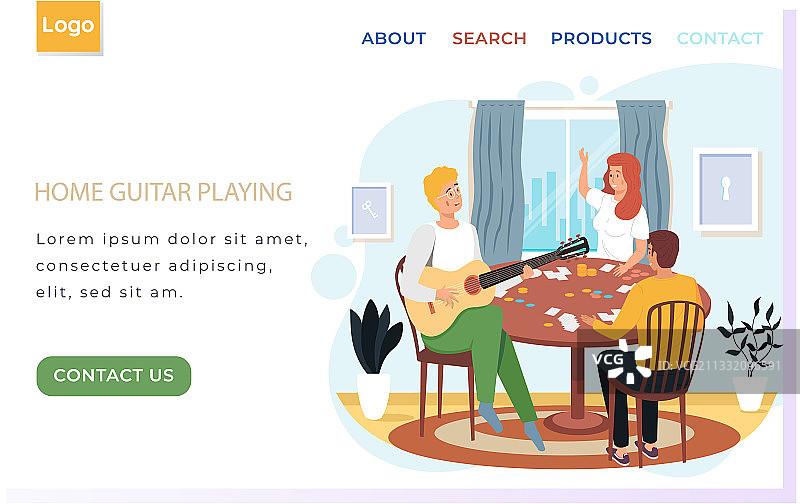 情侣在家玩棋盘游戏，旁边放着吉他图片素材