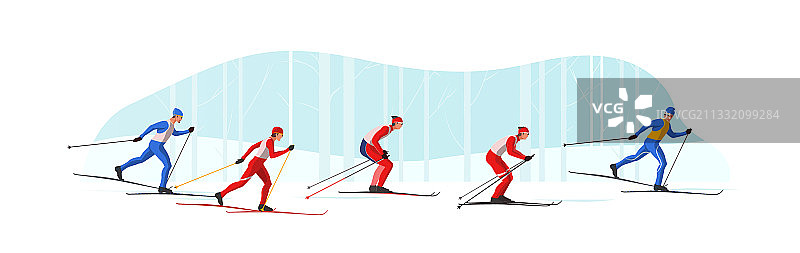 运动装滑雪者使用滑雪杖滑雪图片素材