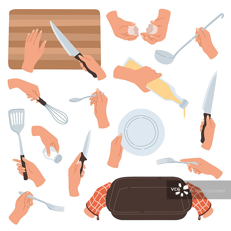 烹饪中的手，女人手持厨房用具图片素材