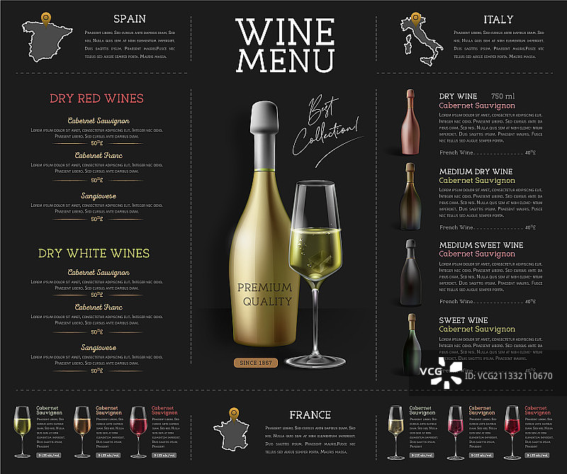 带酒杯的葡萄酒餐厅菜单设计图片素材