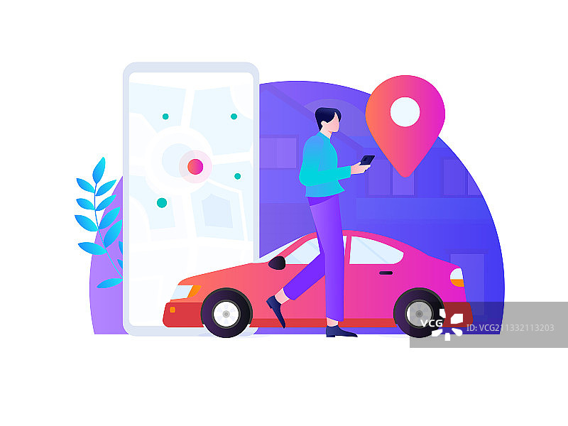 白领打车出行扁平矢量概念运营插画图片素材