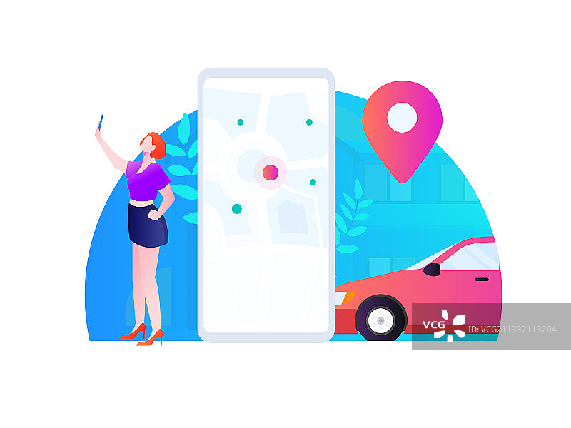 白领打车出行扁平矢量概念运营插画图片素材