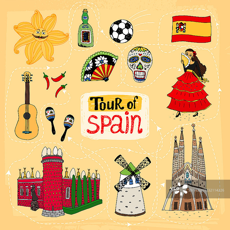 手绘西班牙旅游图片素材
