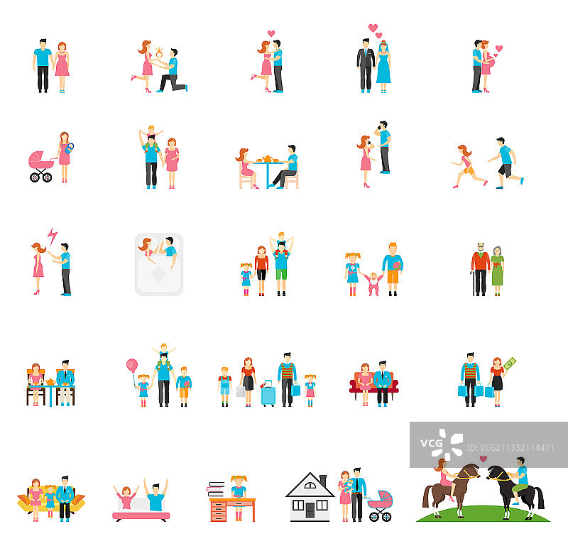 情侣和家人扁平人物形象图片素材