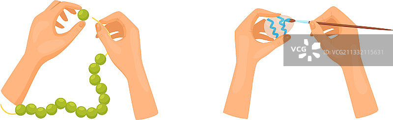 双手用线串珠子并进行装饰图片素材