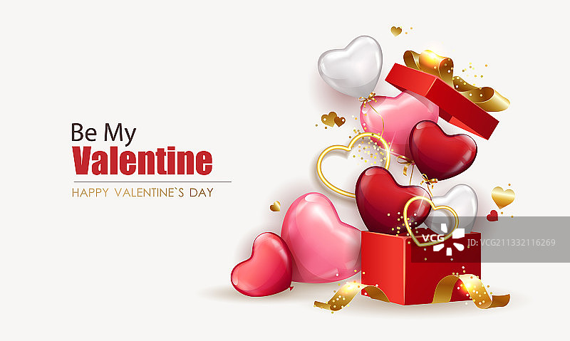 带气球的情人节礼品盒图片素材
