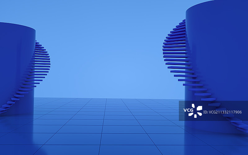 蓝色建筑楼梯三维空间图片素材