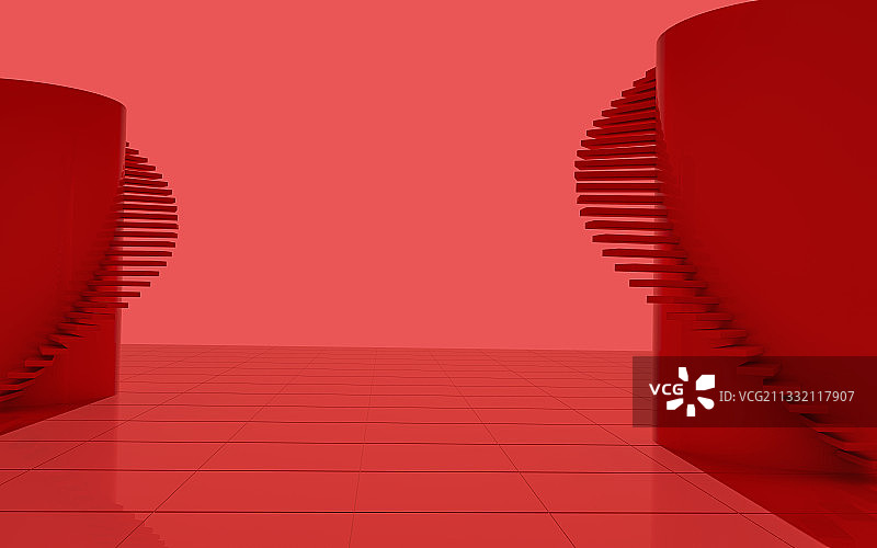 红色建筑楼梯三维空间图片素材