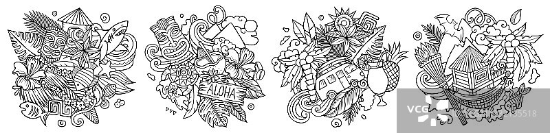 夏威夷卡通涂鸦设计合集图片素材