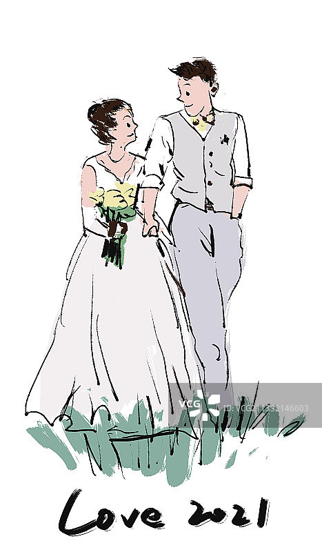 浪漫爱情结婚新郎新娘情侣仪式典礼婚姻殿堂插画图片素材