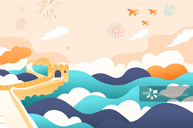 卡通建党节建军节一百周年庆华诞节日国庆节建筑中国风矢量插画图片素材