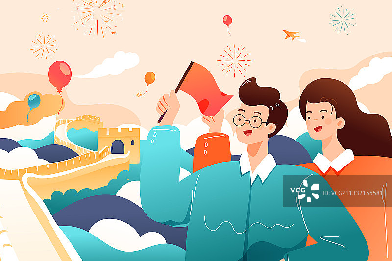 卡通建党节建军节一百周年庆华诞节日国庆节建筑中国风矢量插画图片素材